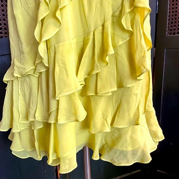 KAREN MILLEN Silk Chartreuse Ruffled Dress - Picture 8 of 11